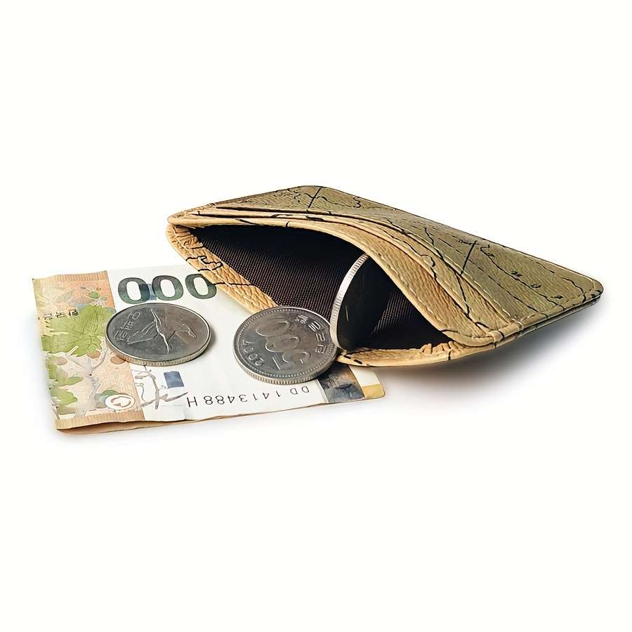 Vintage Map Print Pu Leather Card Cases Mini Wallet