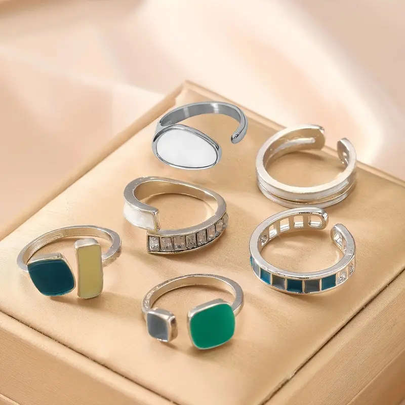 6pcs Retro Ring set Faux Emerald
