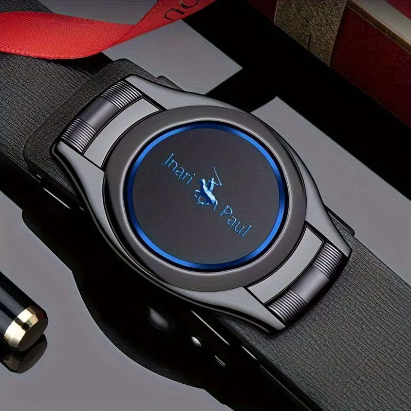Genuine Leather Automatic Buckle Belt Blue