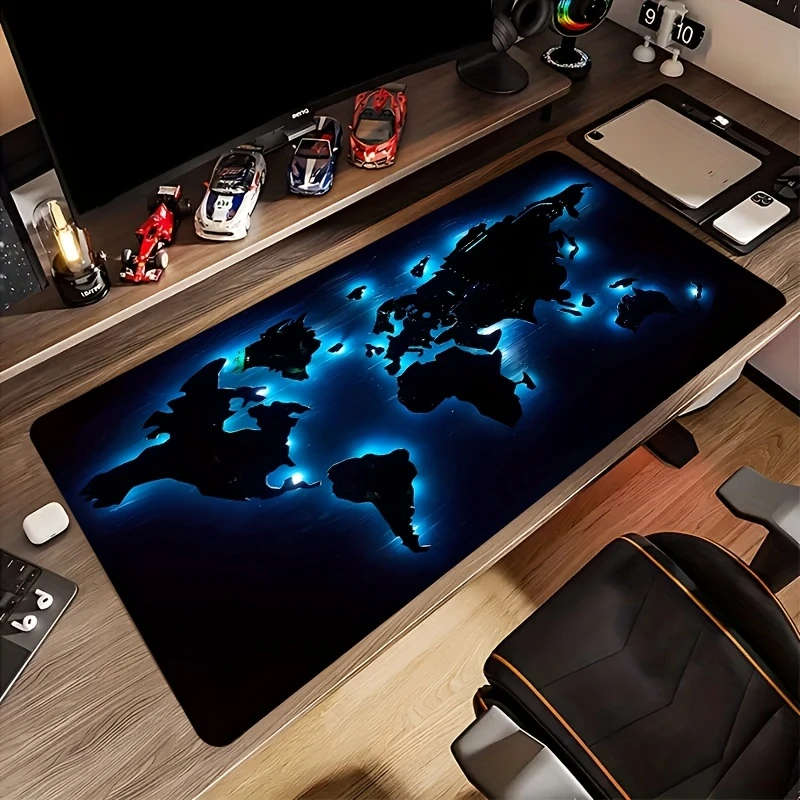 1pc 30x70cm Blue Glow-in-the-Dark World Map Mouse Pad Rubber Base Desk Mat