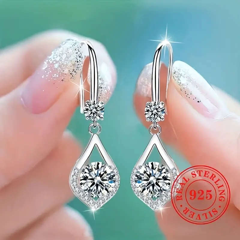 Earrings 925 Sterling Silver Plated exquisite shiny Synthetic Zirconia
