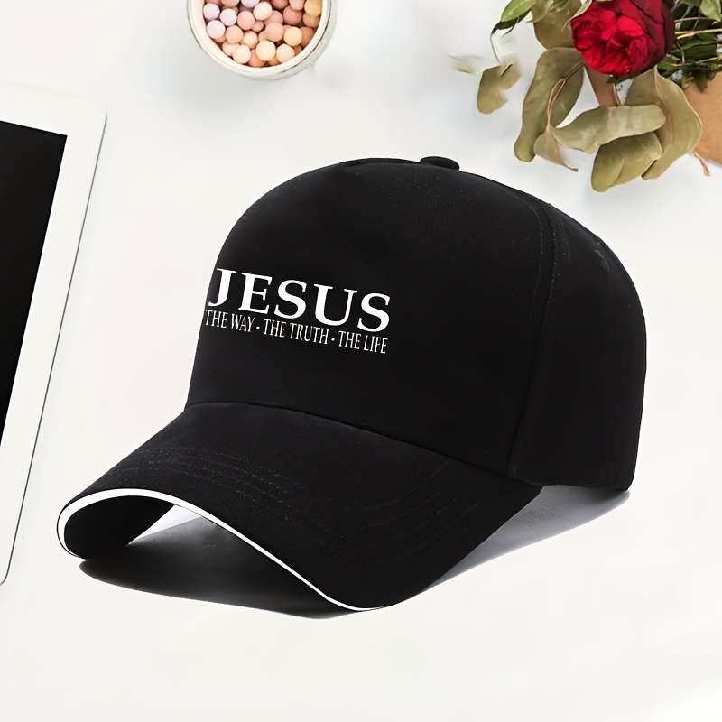 Adjustable Baseball Cap With 'Jesus' Print Lightweight Breathable Fabric Wide Brim