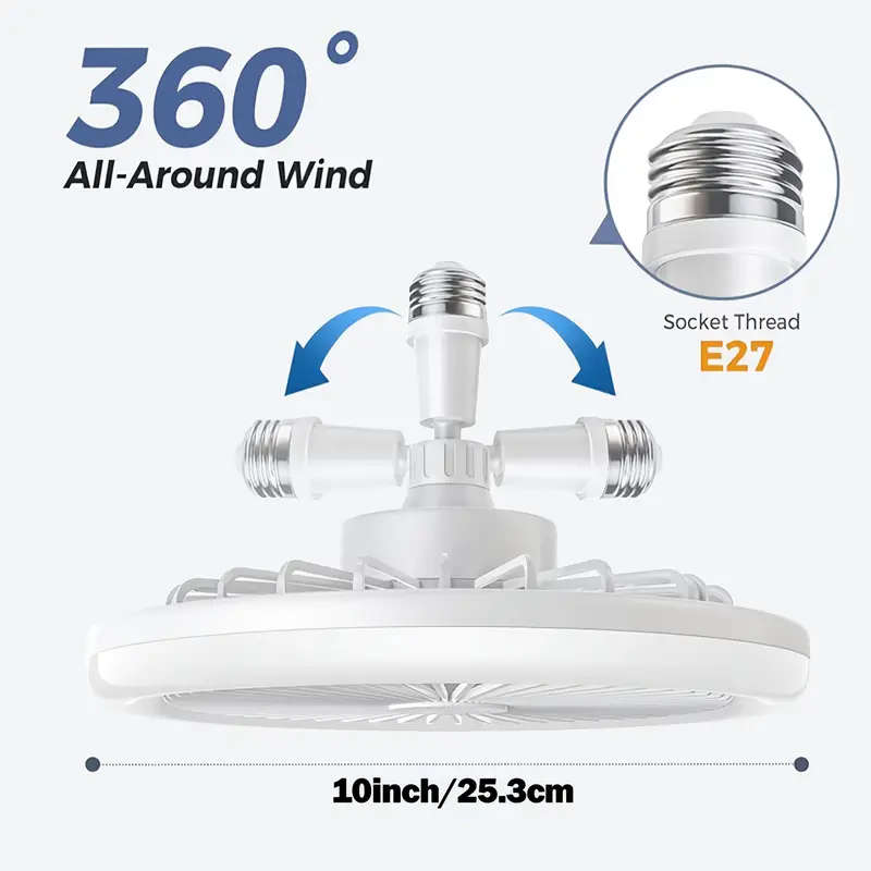2-in-1 Multifunctional Ceiling Fan with Light, LED Fan Light, 25.4 cm Diameter, Color Matching