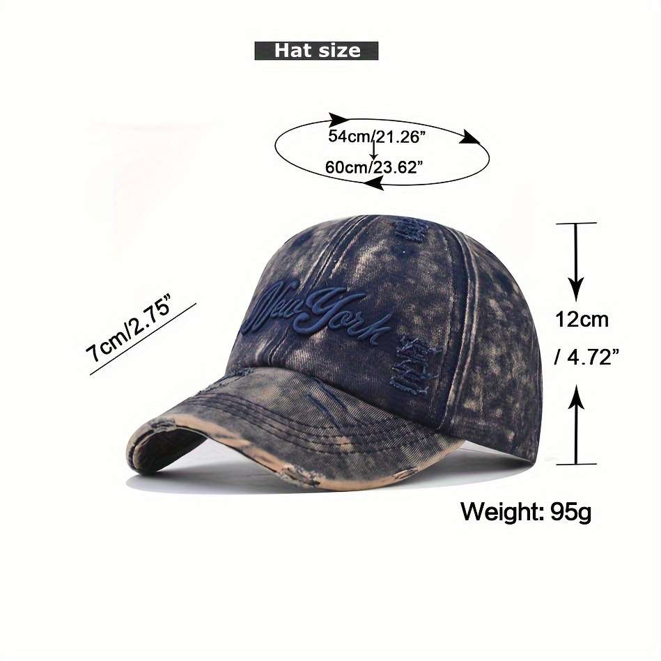 1pc Vintage Distressed Cotton Baseball Cap with Embroidery Adjustable Drawstring Closure Lightwei