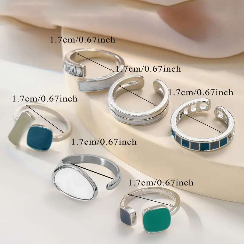 6pcs Retro Ring set Faux Emerald
