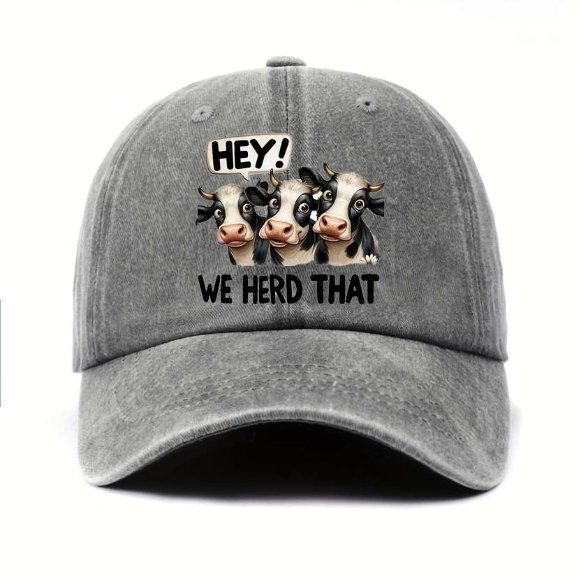 Cotton Baseball Cap with Cute Cow Print Adjustable Unisex Hat Hand Washable Lightweight An