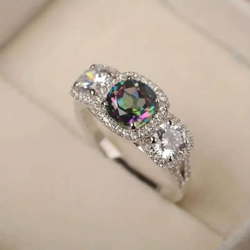 Elegant Women's Ring with Colorful Cubic Zirconia