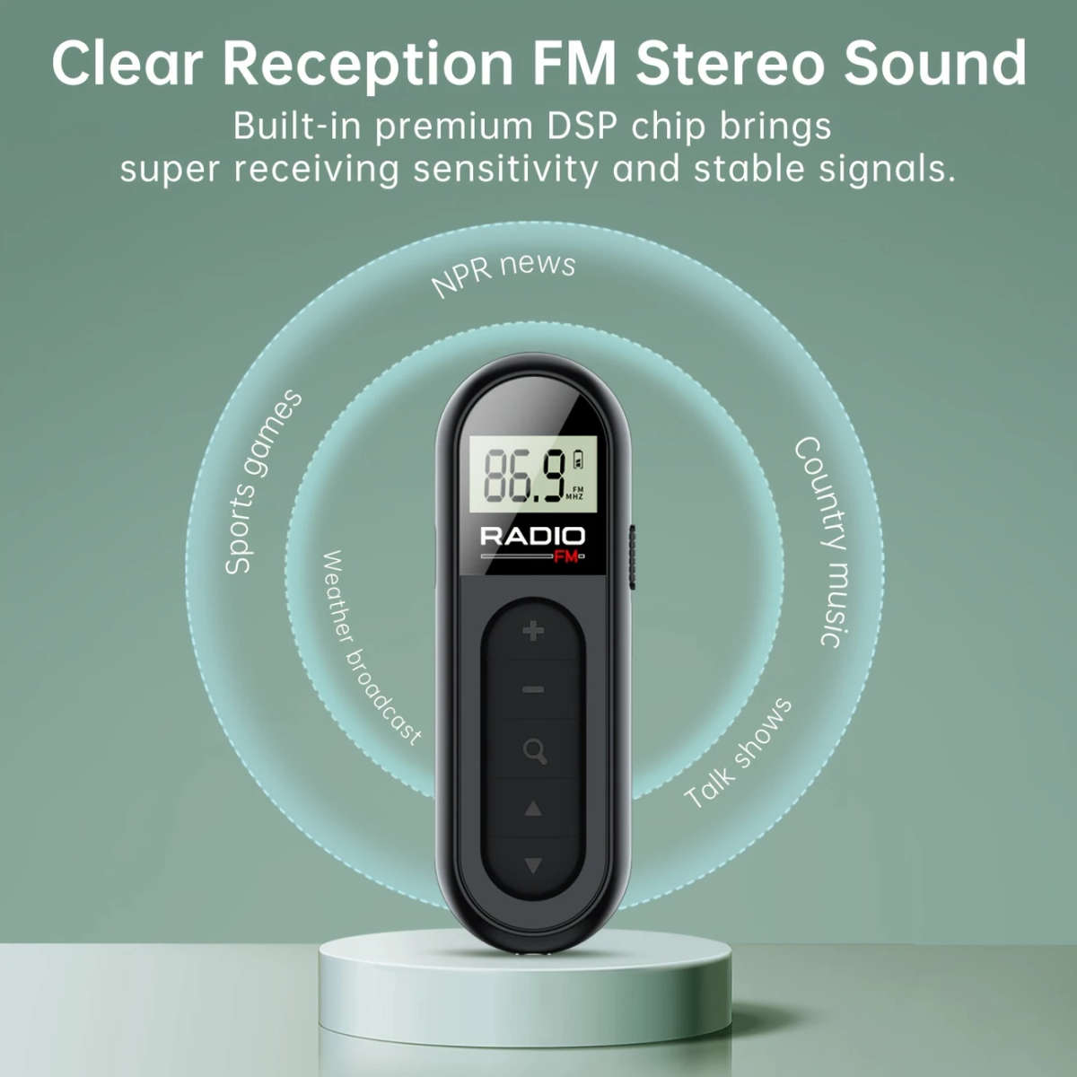 Portable Fm Radio With Clip Rechargeable Mini Size Suitable