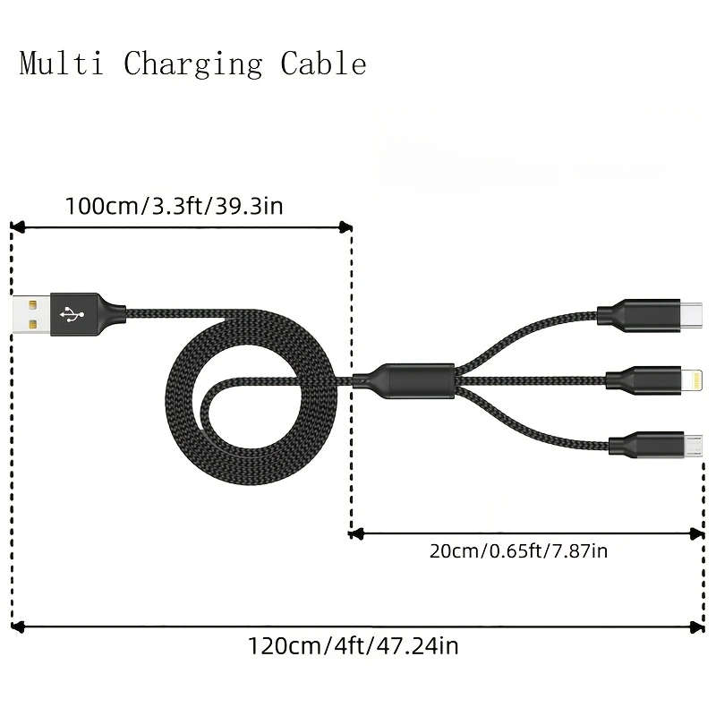 1pc 3in1 Fast Charging USB Cable For IPhone For SamSung Type-C Micro USB Devices For IPhone 14/13/12