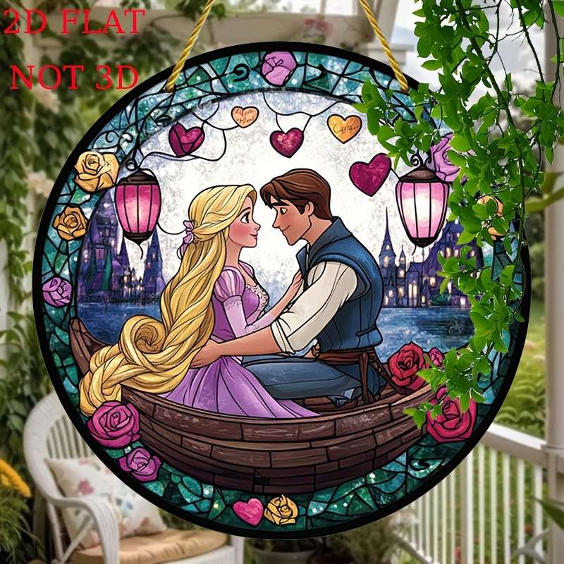 2D Flat Tangled Rapunzel Flynn Rider Suncatcher Colorful Acrylic Window Decor