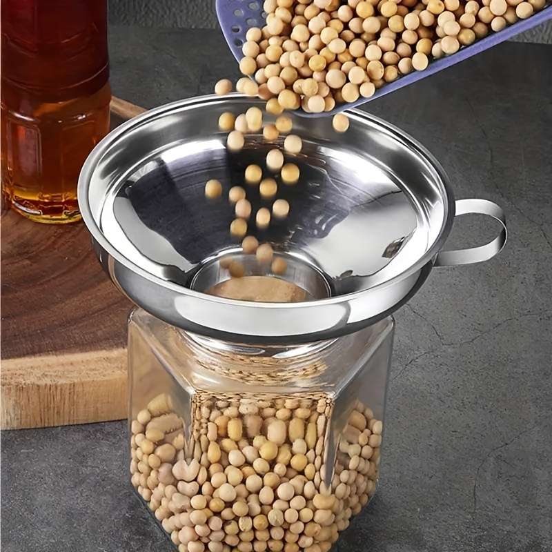 1pc Stainless Steel Kitchen Funnel with Handle Wide Mouth Regular Size Food-Grade Metal fo