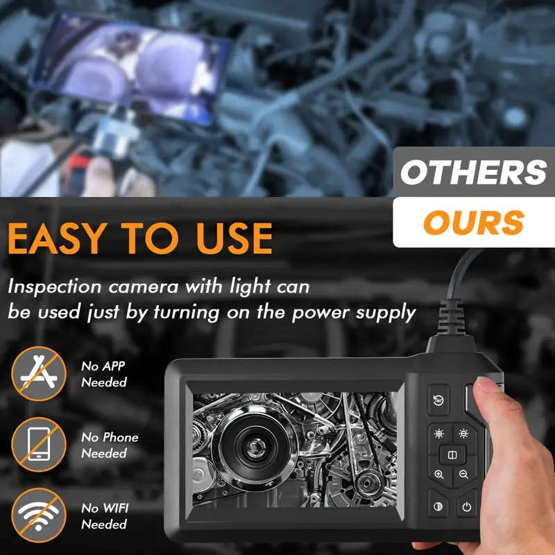 Endoscope Camera with Light 20m Endoscope Inspection Camera No WLAN Required 4.3'' IPS Screen 1080P