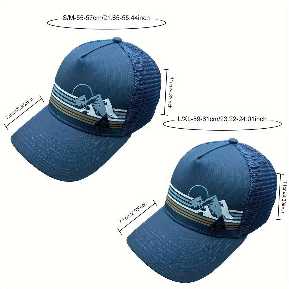 Baseball Cap With Snow Mountain Embroidery Adjustable Snapback Sporty Blue White Strip
