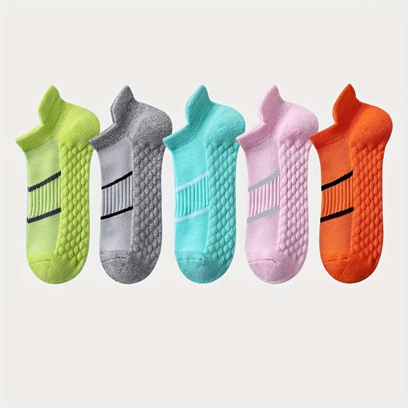 5 Pairs Pink And Mint Green And Orange And Fluorescent Green And Black High Elastic Socks