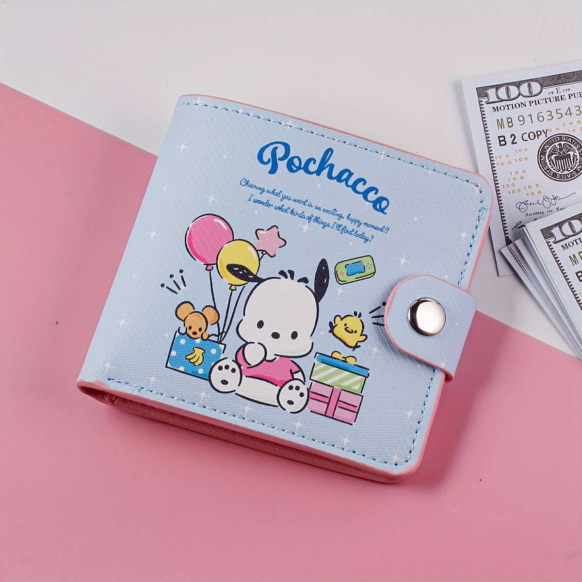 Sanrio Cartoon Cute Wallet Pink Yellow Blue Purple Multi-Compartment Wallet With Button