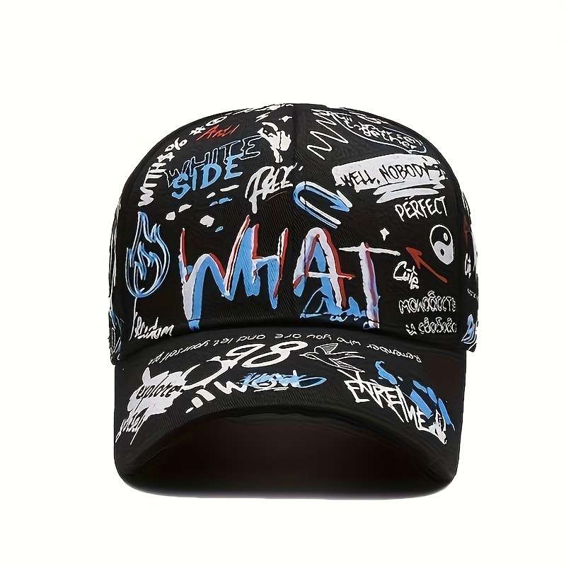 Graffiti Print Hip-Hop Baseball Cap 100% Polyester Lightweight Party Hat with PVC Coating Non
