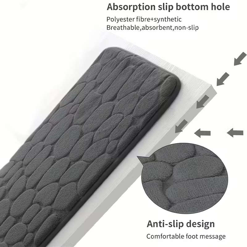 3-Piece Embossed Pebble Pattern Bathroom Rug Set Black