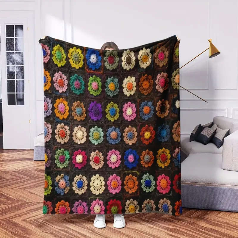 1 Handmade Vintage Crochet Flower Afghan Blanket 70*100CM