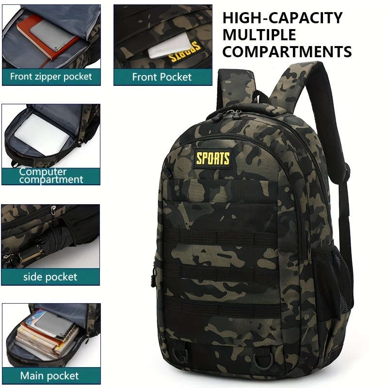 1pc Mens Casual Nylon Backpack with Laptop Compartment Lightweight Adjustable Straps Zipper Closure