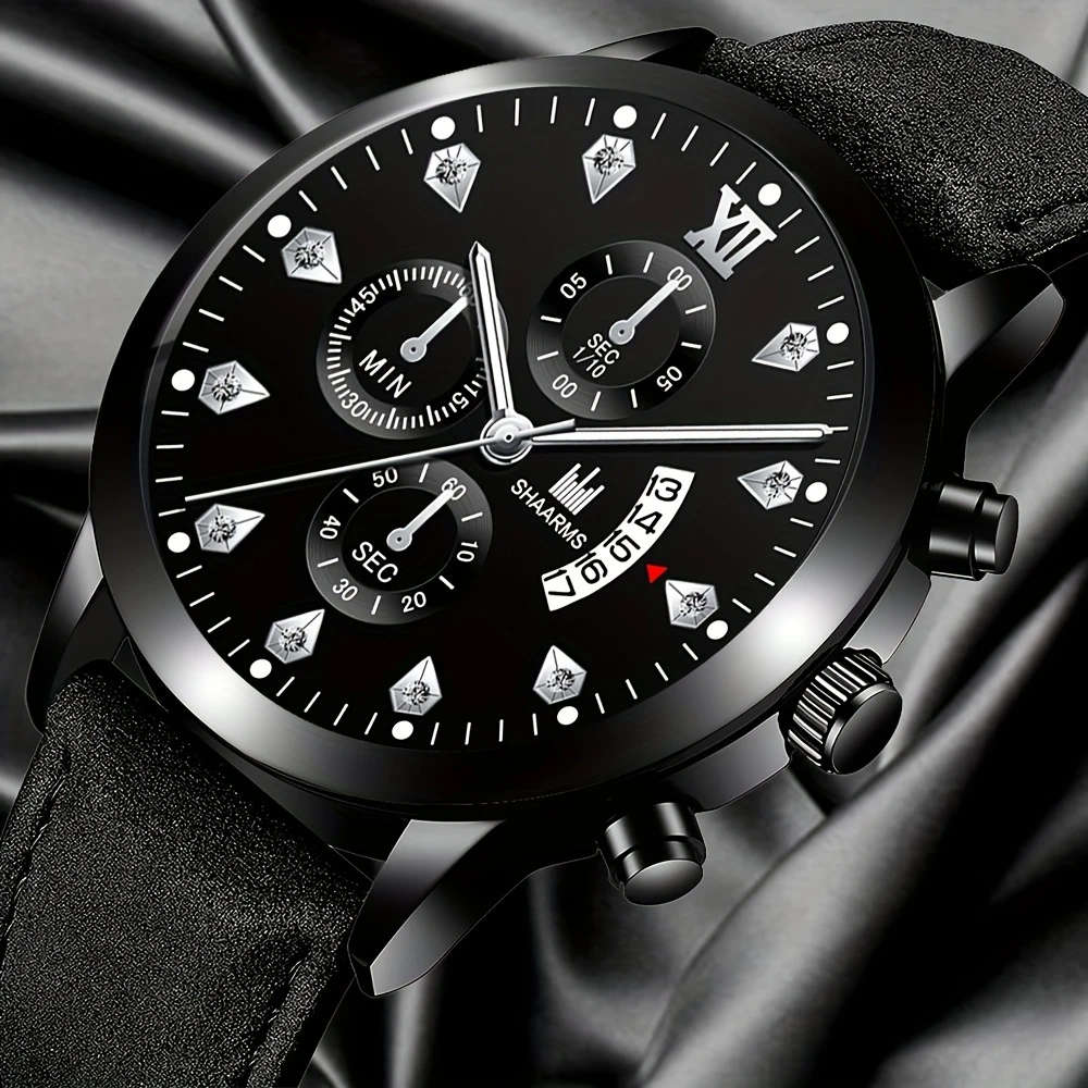 Classic Quartz Watch Leather Strap With Calendar