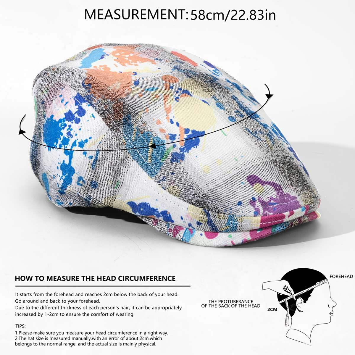 1pc Tie-Dye Print Adjustable Newsboy Cap Breathable Polyester Random Color Splatter Design
