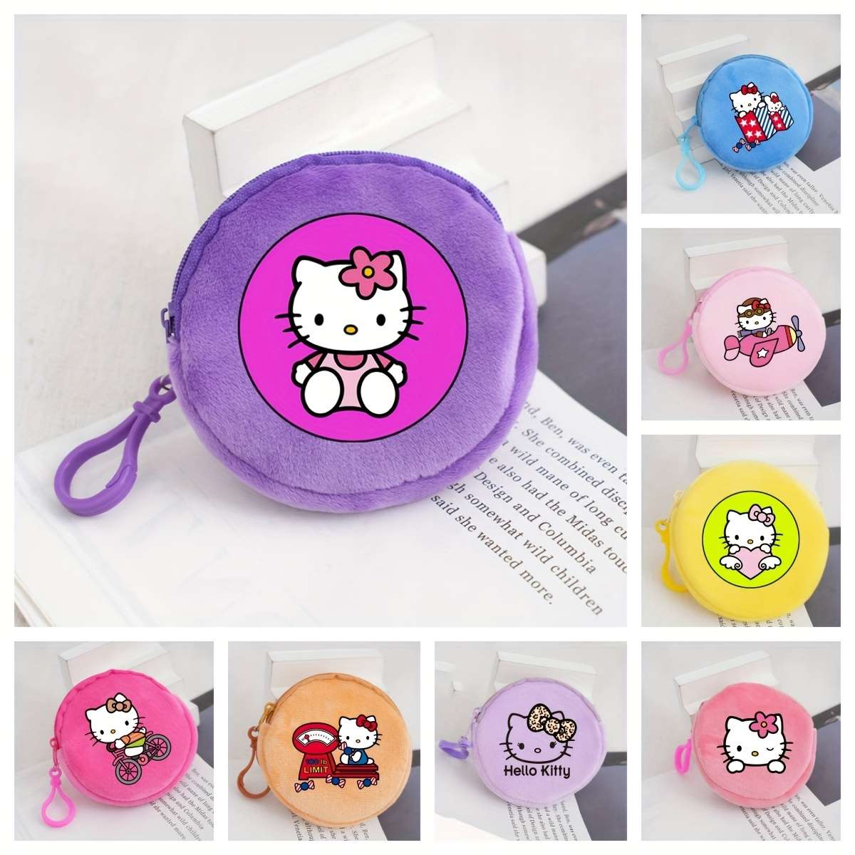 1pc Sanrio Hello Kitty Coin Pouch Round Zippered Purse Cute Plush Wallet Fashionable Keychain N