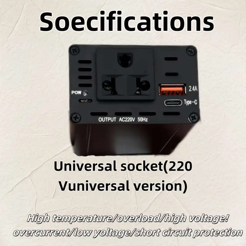 DC12V to AC220V Car Power Inverter with 3.1A Dual USB & Type-C Fast Charging