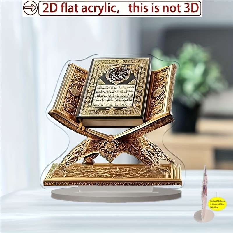 2D Flat Elegant Acrylic Holy Book Holder With Golden Embellishments Bohemian Style De