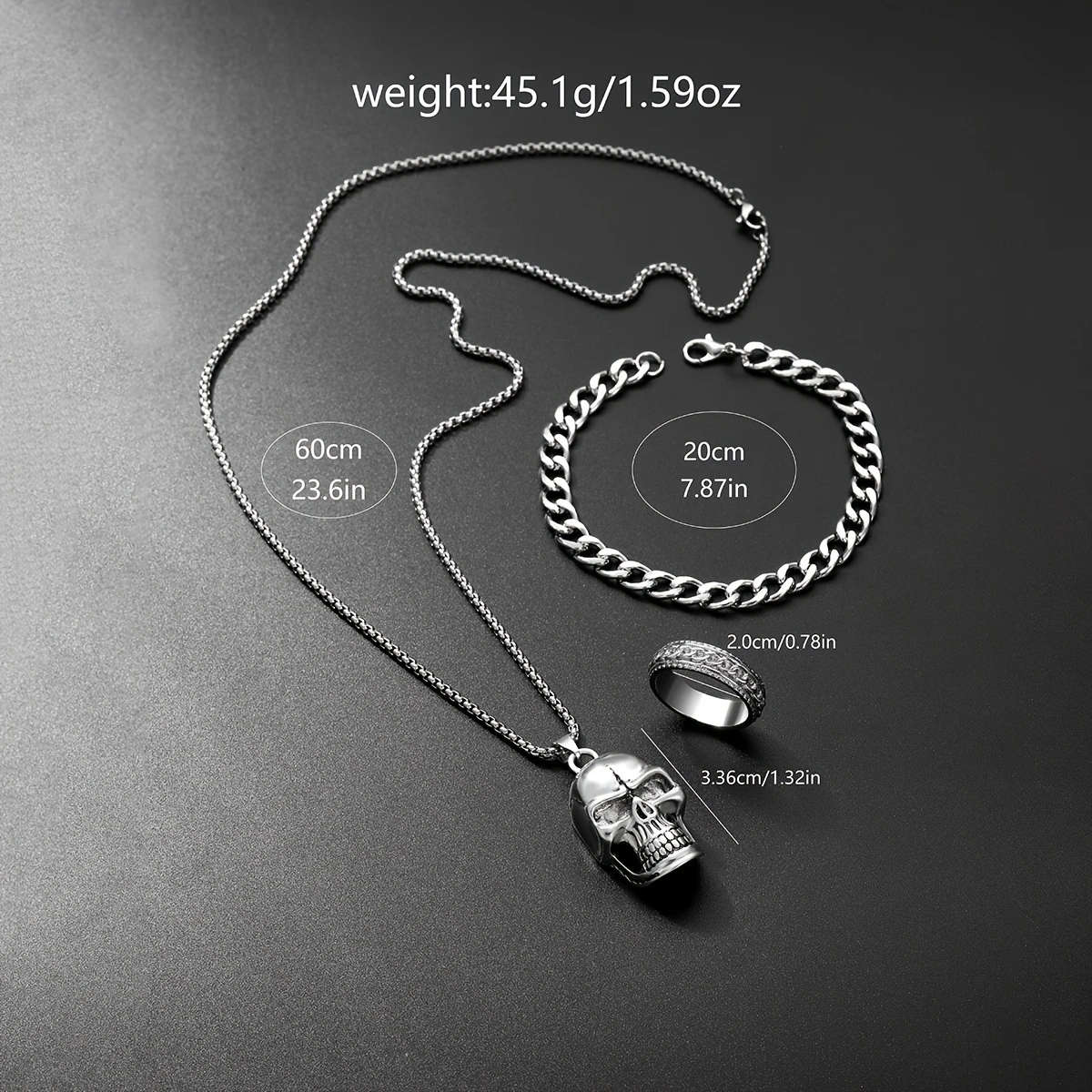 4pcs set Men'S Watch Trendypersonality Skull Circular Disc Quartz Watch And Pendant Necklace Ring Br