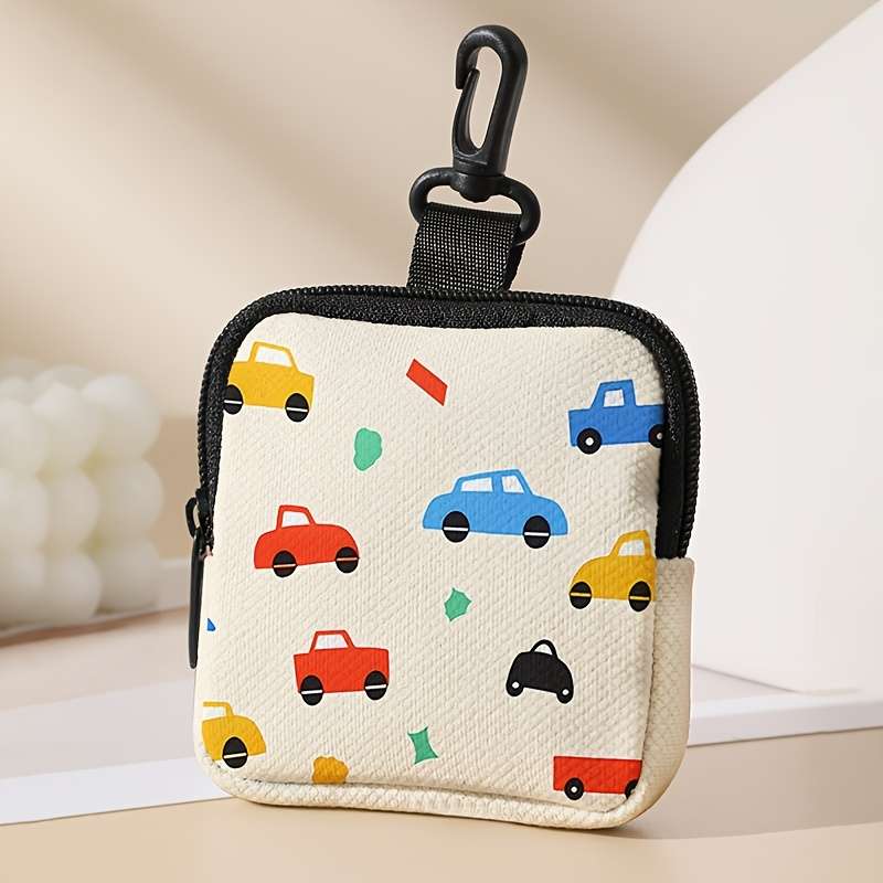 Cartoon Car Pattern Polyester Coin Wallet Large Capacity Zippered Coin Purse