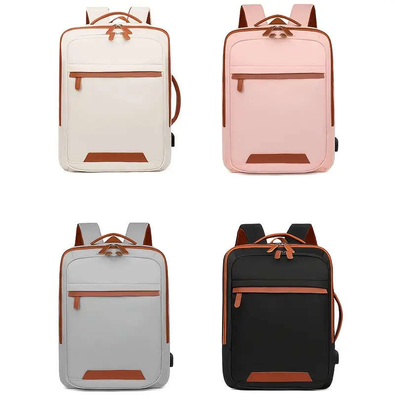 4pcs Set Expandable Nylon Business Backpack Solid Color Waterproof Zipper Closure