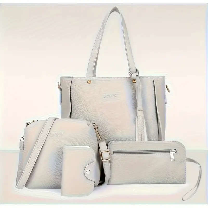 4 Piece Elegant Women's Handbag Set - Tassel Shoulder Bag, Crossbody, Pouch & Wallet