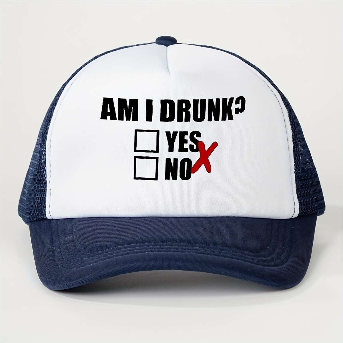 1pc Am I Drunk? Question Checkmark Baseball Cap Unisex Trucker Hat Breathable Adjustable Golf Su