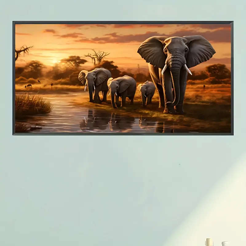 5D Diy Elephant Family Diamond Painting Kit Easy And Fun Artwork 70X40Cm Suitable