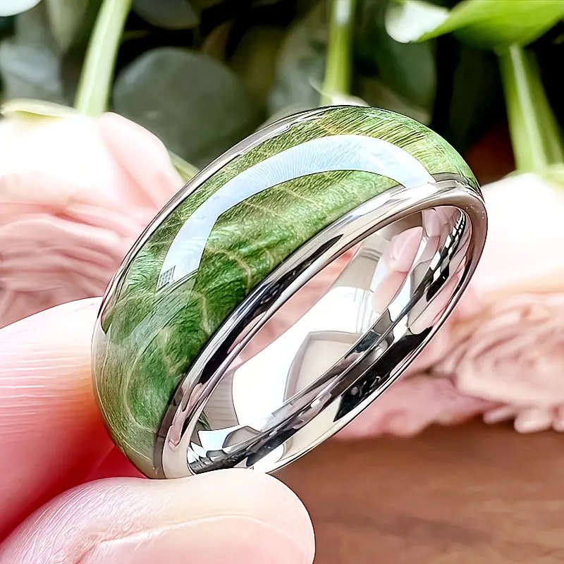8mm Green Marble Stainless Steel Ring for Men & Women