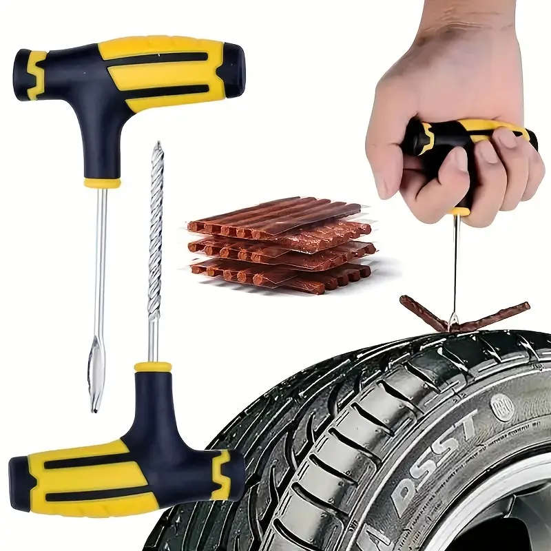 22Piece Car Tire Repair Kit with Emergency Puncture Repair Tools Plug Strips and Stirring Glue Quick