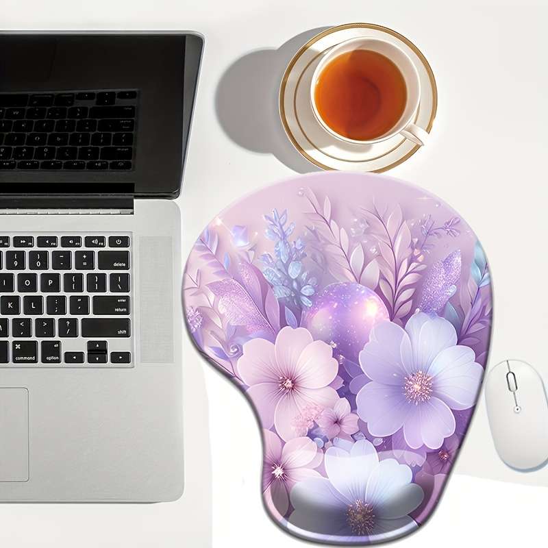 1pc Ergonomic Mouse Pad with Wrist Support Cute Floral Design Non-Slip Base with Beaut