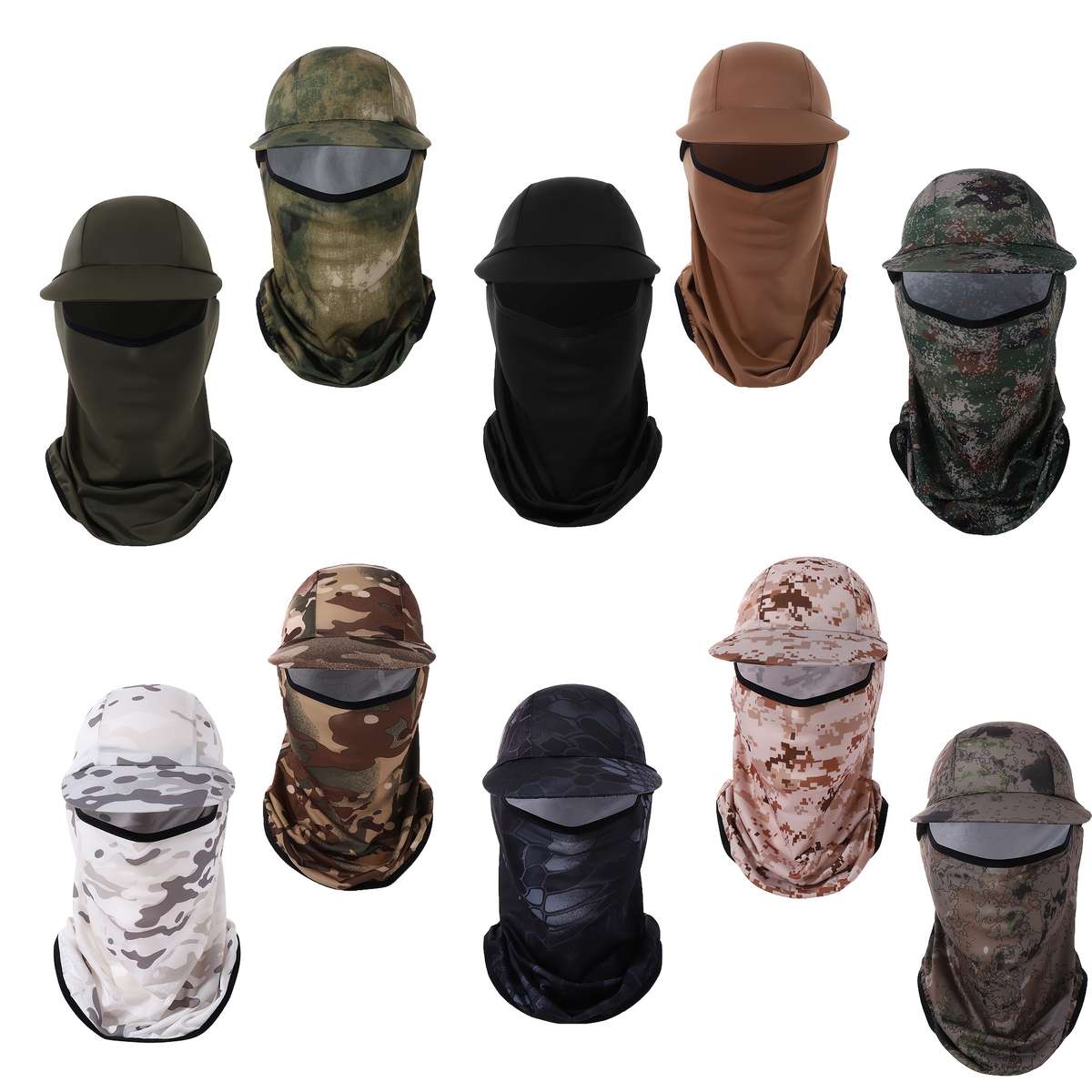 Multi-Color Wide-Brim Sun Hat with Face Mask Stylish Knit Polyester Ideal