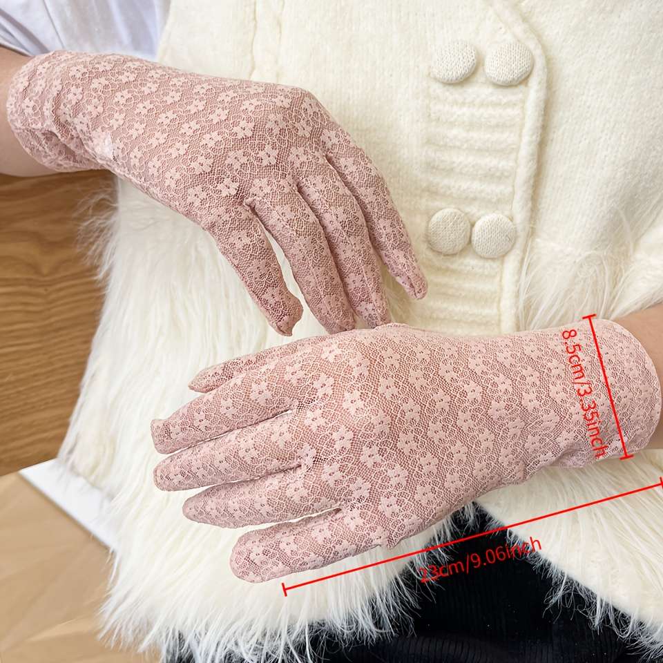 1 Pair Grey One Size Floral Lace Gloves