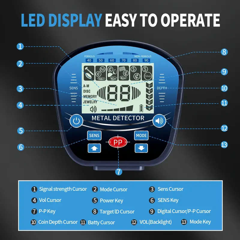 Professional 10" Coil Metal Detector with LCD Display