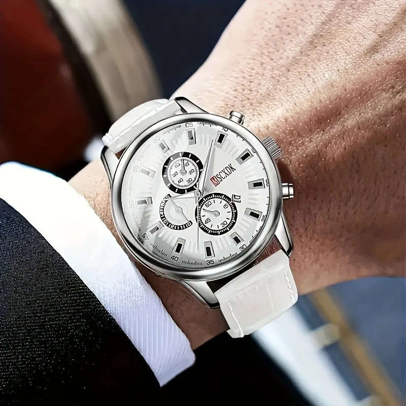 1pc Casual Quartz Wrist Watch for Men and Women with PU Leather Strap Electronic Drive Alloy Case Po