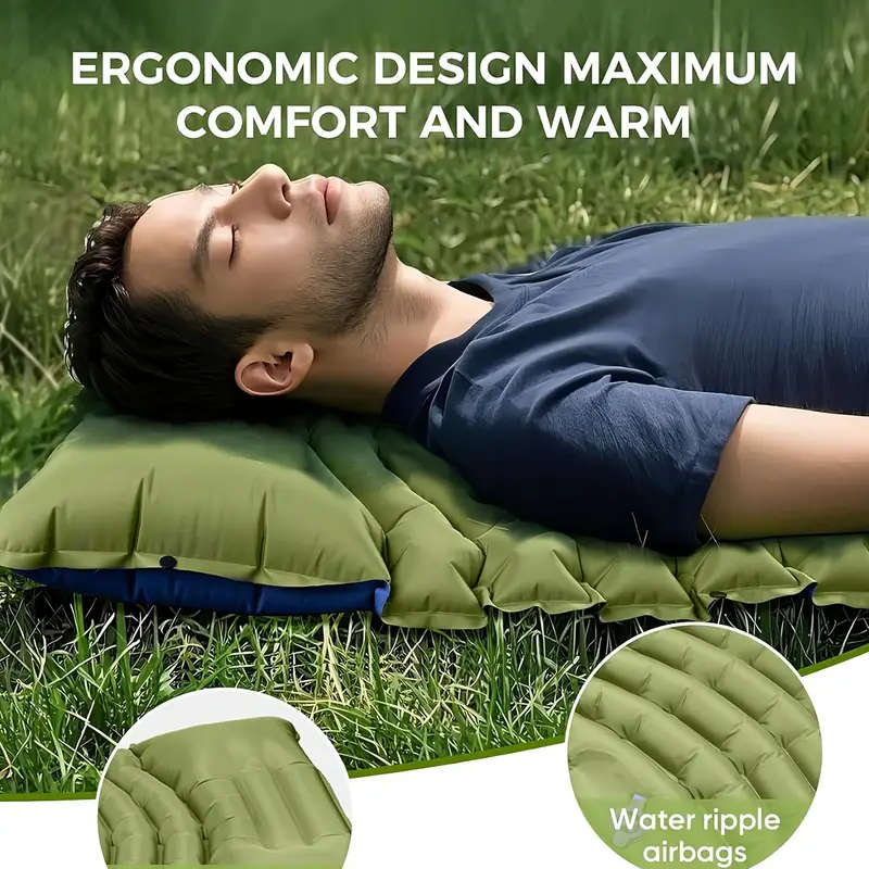 Inflatable Camping Sleeping Pad with Built-In Pillow & Foot Pump