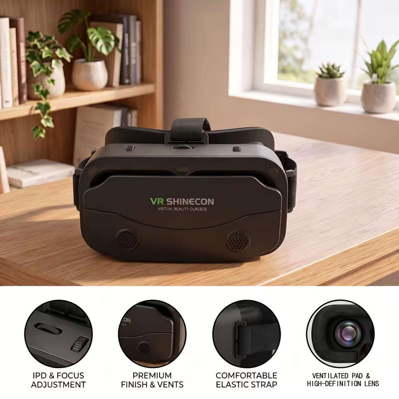 VR SHINECON Next-Gen 3D Virtual Reality Headset - Universal Smartphone VR Glasses