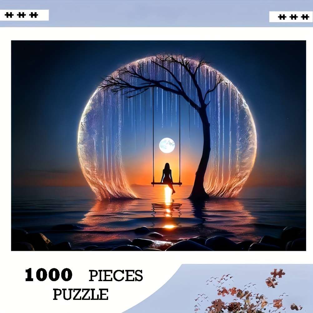 1000pcs of a Jigsaw Puzzle Featuring a Bright Moon Over The Sea a Challenging DIY Br