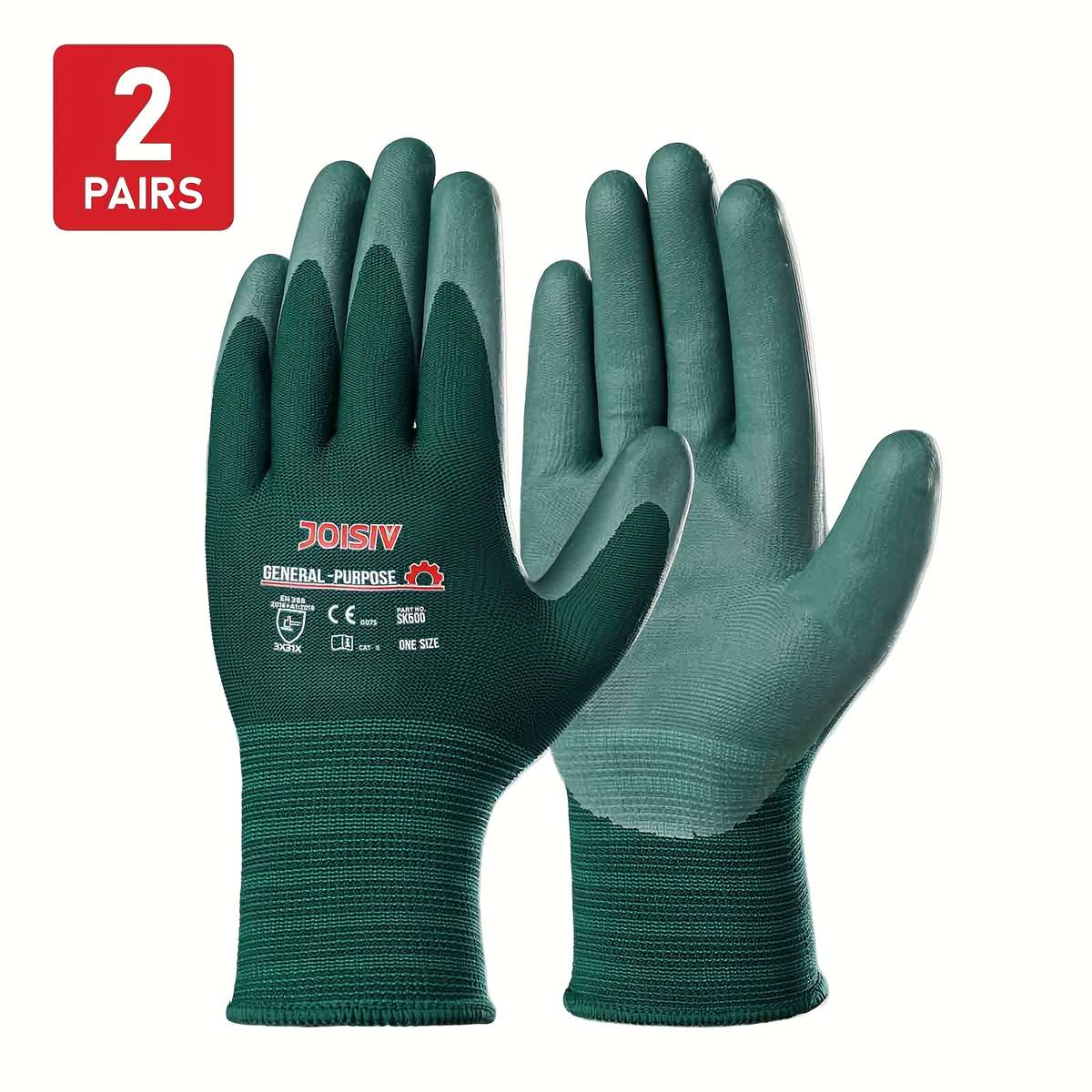 2 Pairs Green Multi Purpose Work Gloves