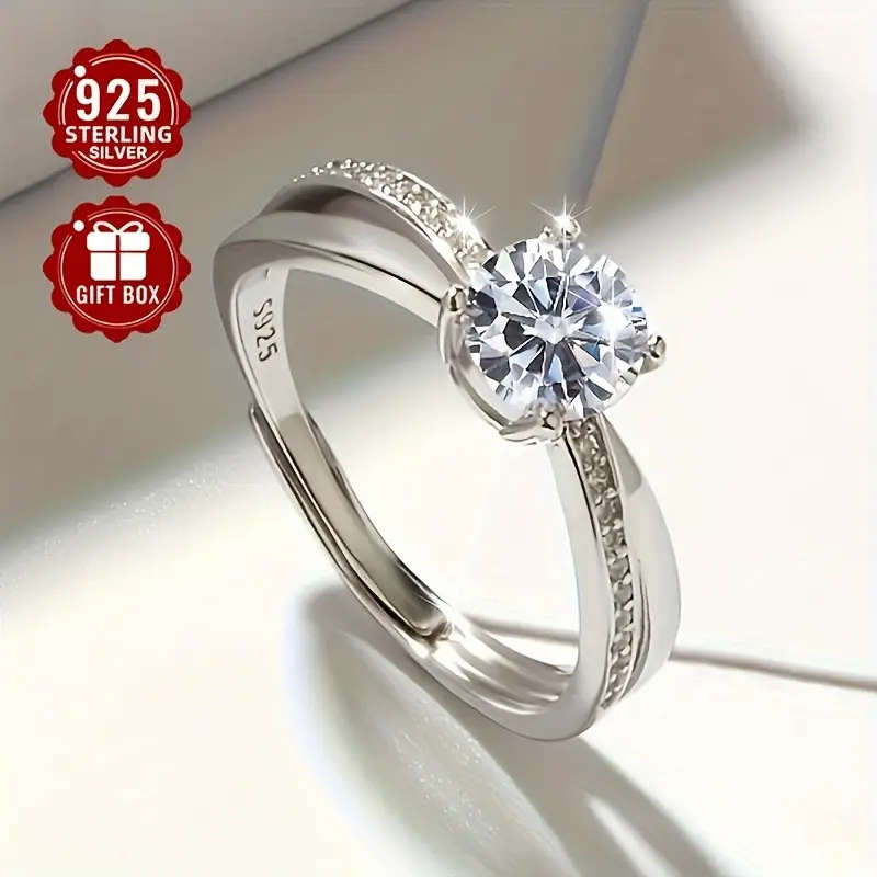 Adjustable 925 Silver Ring, featuring synthetic cubic Synthetic Zirconia stones