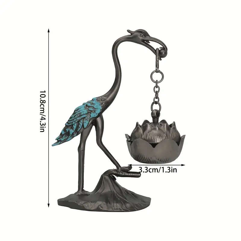1 Elegant Metal Crane And Lotus Incense Burner
