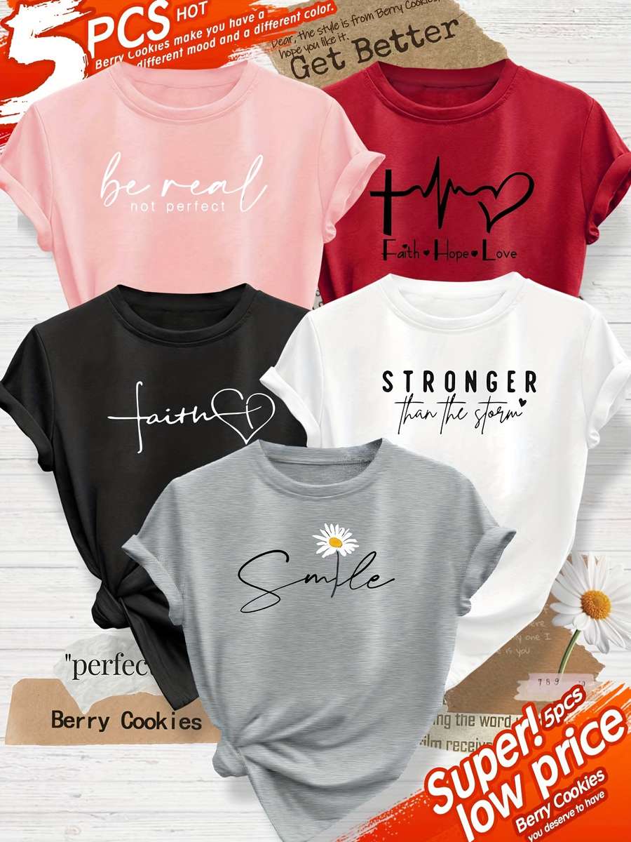 Womens T Shirt Color Black White Gray Red Pink Sizem