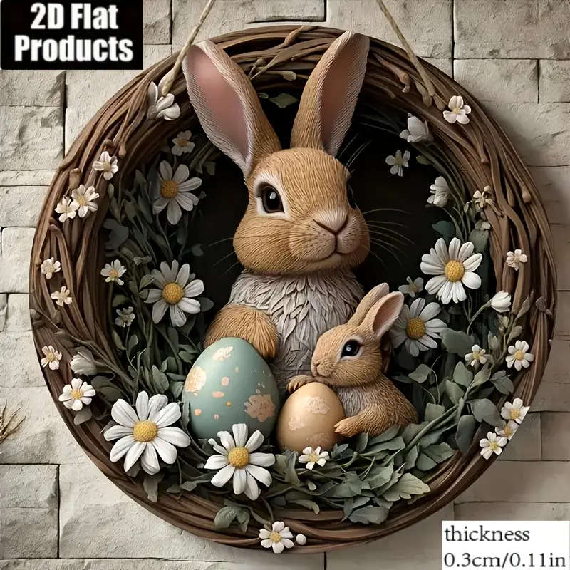 1 Piece Bohemian Easter Bunny Wall Art With Daisy Wreath