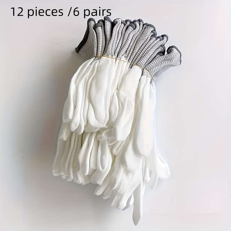 6 Pairs White Multi Purpose Work Gloves